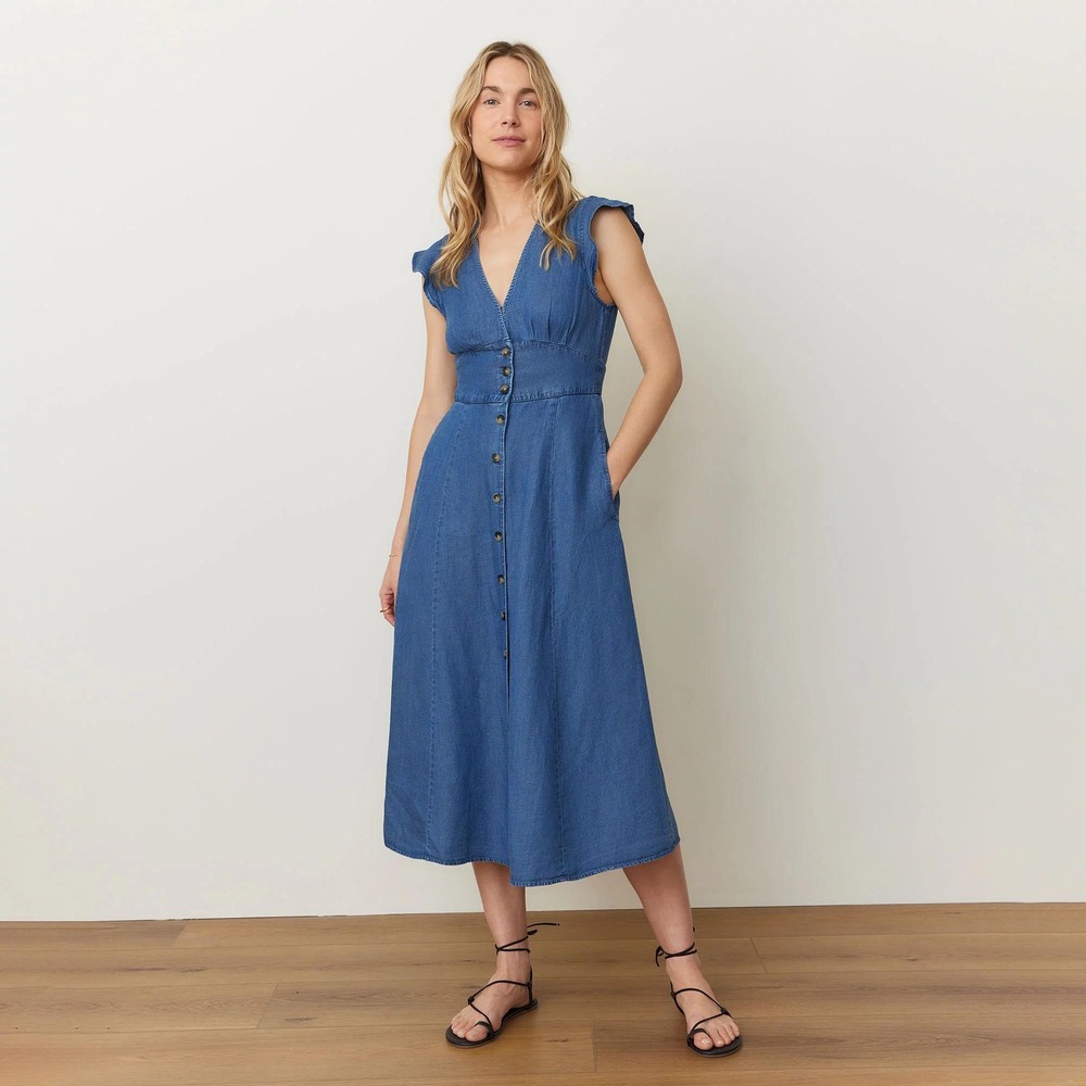 Marine Layer Camila Midi Dress Women XS Blue Cottagecore Coastal Boho Prairie